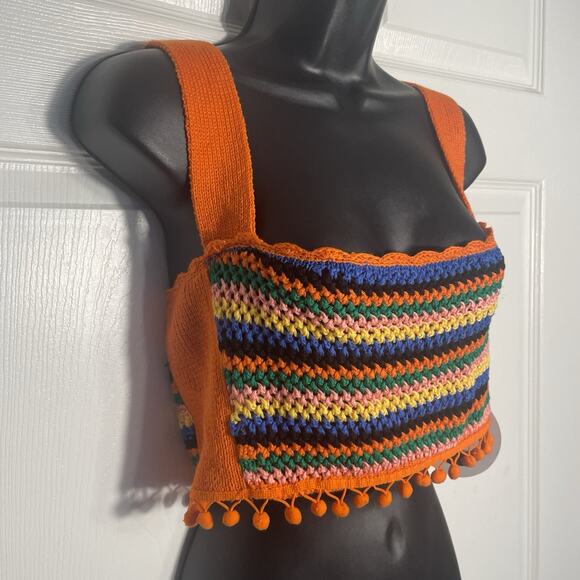 Capsulle Crochet Top Women Large Multicolor Colorful Cropped Sleeveless Festival - Picture 2 of 8